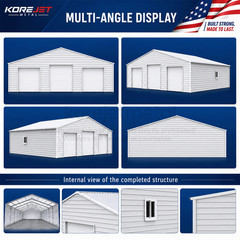 39x39FT White Heavy Duty Metal Barn Steel Building 3 Rolling Doors Korejetmetal