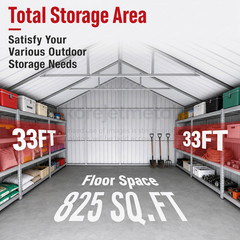 33FT x 25FT Metal Garage Barn – Reinforced Steel Structure with Dual Doors