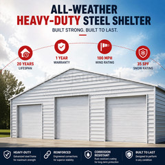 39x39FT White Heavy Duty Metal Barn Steel Building 3 Rolling Doors Korejetmetal