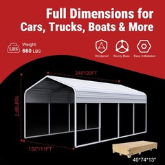 Heavy Duty 11×20 Ft Metal Carport Canopy with Reinforced Structure, White