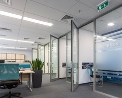CGP Office Partition System, Glass Aluminum Wall 9′ x 9′ w/ Door, Clear Anodized