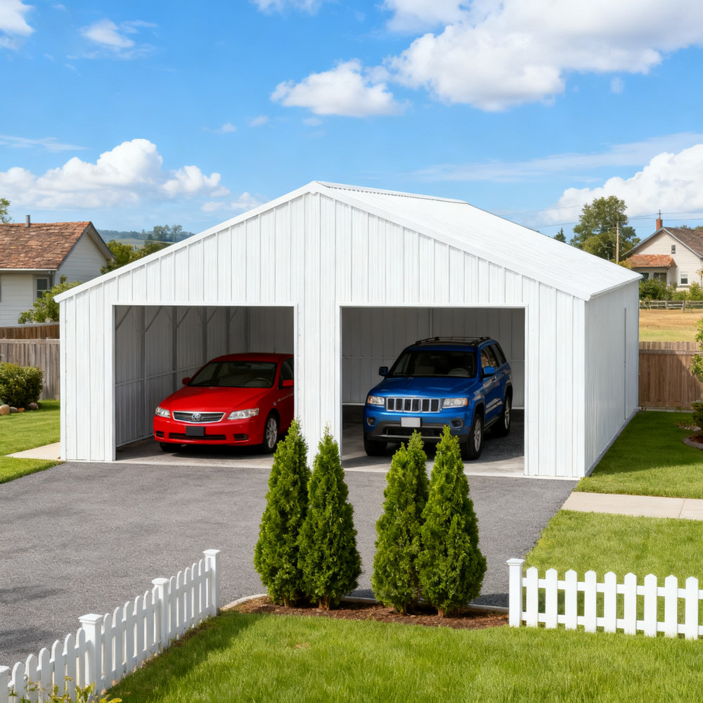 33×25 FT Metal Garage Barn Reinforced Steel Structure w/ Dual Doors Storage Shed