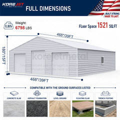 39x39FT White Heavy Duty Metal Barn Steel Building 3 Rolling Doors Korejetmetal