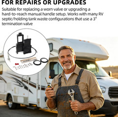 3 Inch RV Waste Valve with 72 Inch Cable Handle Kit, Bulkhead Mount Folding T-Ha
