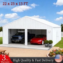 22′ x 23′ Double Garage Steel Barn Shed Outdoor Heavy Duty Carport Storage Shed