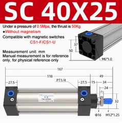 SC40mm Bore 25~200 Stroke Single Piston Rod Double Action Pneumatic Air Cylinder