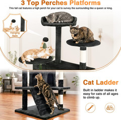 | 54″ Cat Tree Tower | Dark Gray | Multi-Level Indoor Activity Center with Sisal