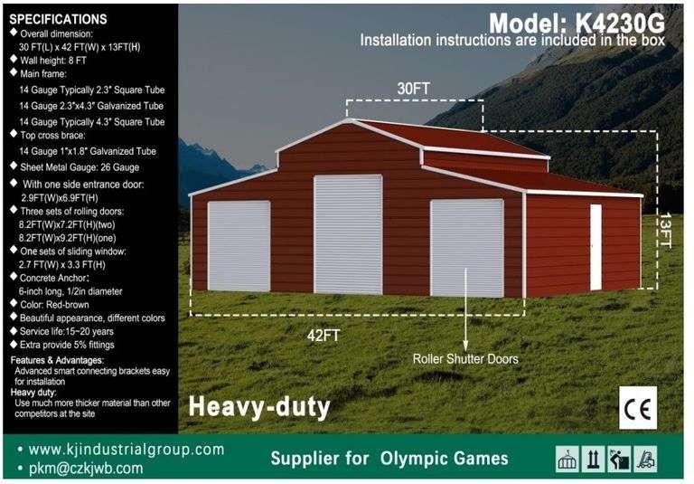 42’x30’x13′ Metal Garage Shed Barn Outdoor Storage Heavy Duty Galvanized Steel