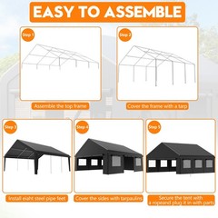 20’x20 ‘Outdoor Carport Canopy, Portable Garage Shelter with Side-Opening Door