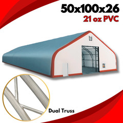 50x100x26 Fabric Storage Building DUAL TRUSS *21oz PVC* Canvas Shelter Barn Shop