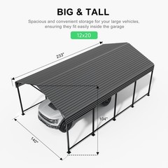 PABIMIA 12×20 FT Heavy-Duty Metal Carport, Outdoor Galvanized Steel Shelter