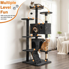 | 54″ Cat Tree Tower | Dark Gray | Multi-Level Indoor Activity Center with Sisal