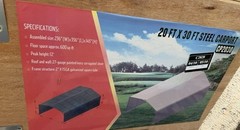 Carport CP2030 With Covered Sides, 20ft x 30ft x 12ft Steel, LOCAL PICKUP ONLY