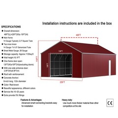 46x25x15FT Heavy-Duty Metal Garage Barn Shed Reinforced Steel Carport 1150 sq.ft