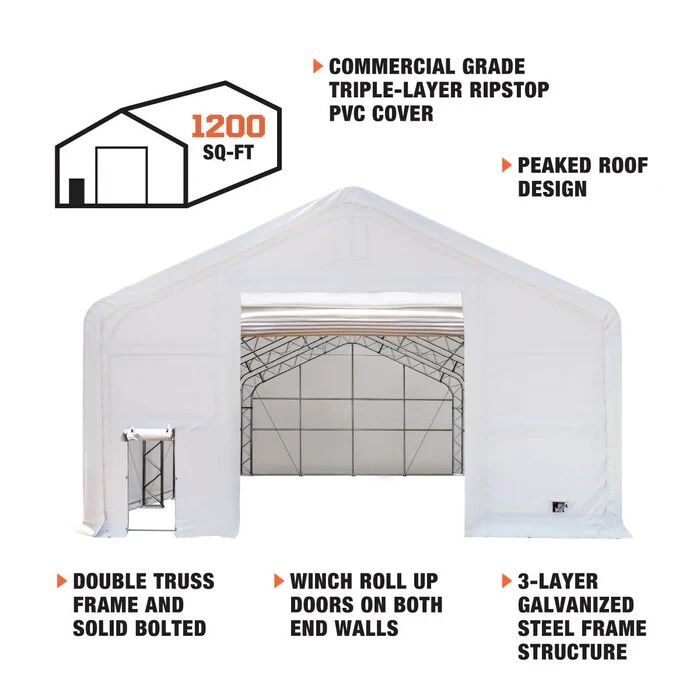 TMG Industrial 30′ x 40′ Dual Truss Storage Shelter w/ Heavy Duty 17oz PVC Cover