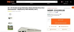25×33′ Metal warehouse 2 car garage, mancave hot dipped galvanized shed in CRATE