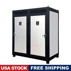 2-Stall Outdoor Portable Restroom Cabin Dual Toilet with Sink, Light & Vent Fan