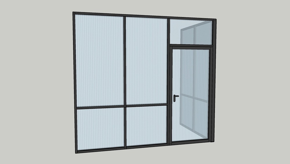 CGP Reeded Glass 2-Wall Partition System w/Door, 9′ x 6′ x 9′, Black