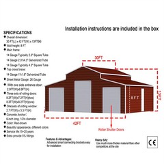 42x30x13ft Metal Garage Shed Outdoor Storage Heavy Duty Galvanized Steel Barn