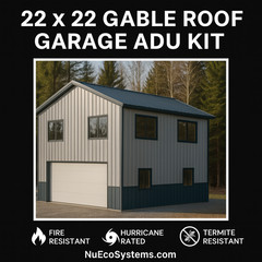 Affordable 22′ x 22′ Tall Lightweight Galvanized Steel Garage and Apartment Kit