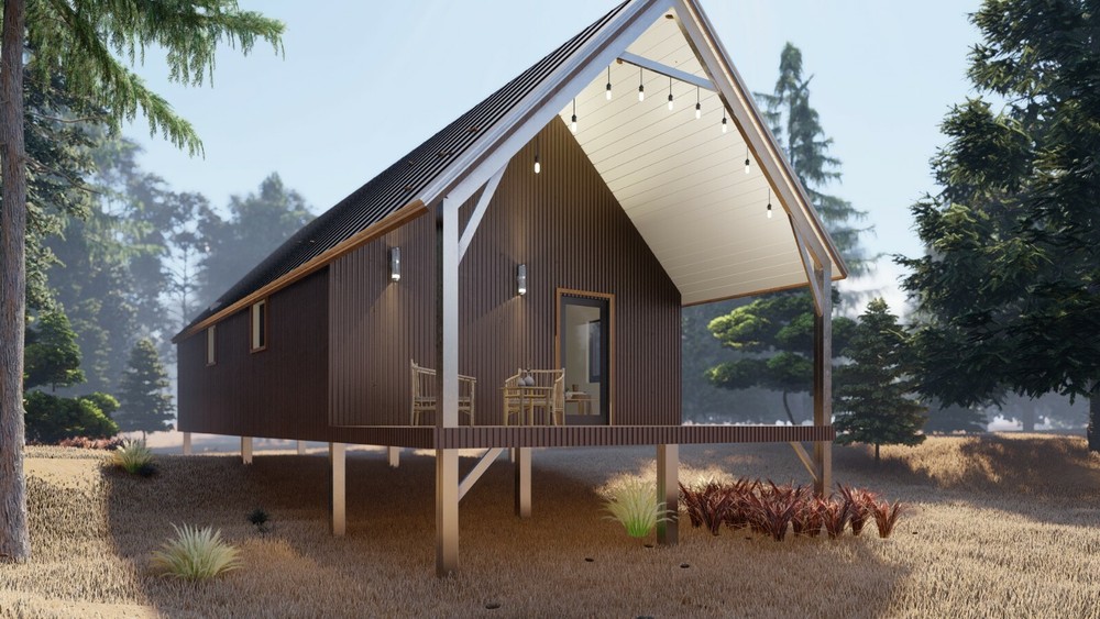 U.S. Made Galvanized Steel On & Off Grid 15 x 30 Cabin Kit Large Porch