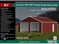 45′ x 25′ x Metal Car Garage/Outdoor Storage Shed Galvanized Steel Barn Dark-Red