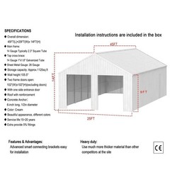 45′ x 25’x 14′ Metal Car Garage/Outdoor Storage Shed/Heavy Duty Galvanized Steel