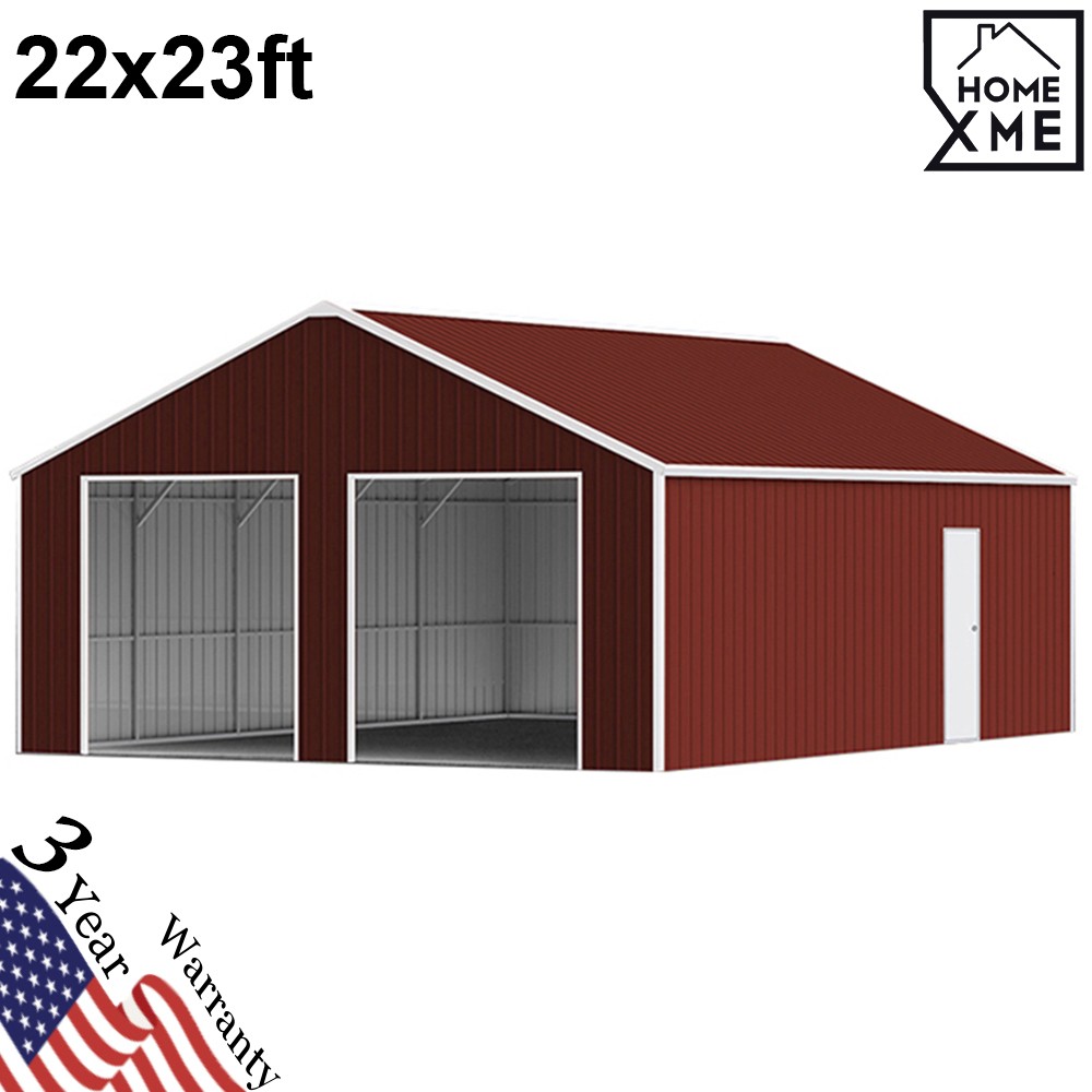 22x23ft Double Garage Steel Barn Shed Heavy Duty Galvanized Steel Storage Shed