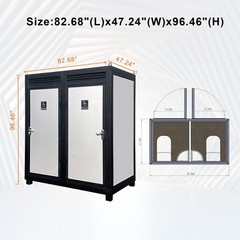 2-Stall Outdoor Portable Restroom Cabin Dual Toilet with Sink, Light & Vent Fan