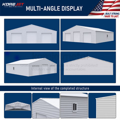 39x39FT White Heavy Duty Metal Barn Steel Building 3 Rolling Doors Korejetmetal