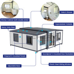 19ftx20ft Expandable Prefab Mobile House w/ Cabinet Mobile Home Container Homes