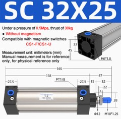 SC32mm Bore 25~200 Stroke Single Piston Rod Double Action Pneumatic Air Cylinder