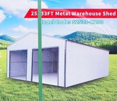25×33′ Metal warehouse 2 car garage, mancave hot dipped galvanized shed in CRATE