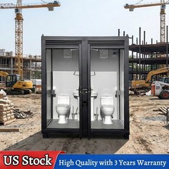 Outdoor Dual Restroom 2-Stall Portable Mobile Toilet w/ 2 Sinks Bathroom & Fan