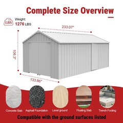 12’x20′ Prefabricated Steel Garage Shed,Heavy Duty Carport with Doors White KJ