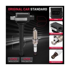 BDFHYK 4 Ignition Coil Pack UF591 and 4 Iridium Spark Plug 5118 Com… Fast Ship