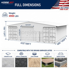 40 x 36FT Shipping Container Roof Kit Heavy Duty Steel Shelter with Roller Door