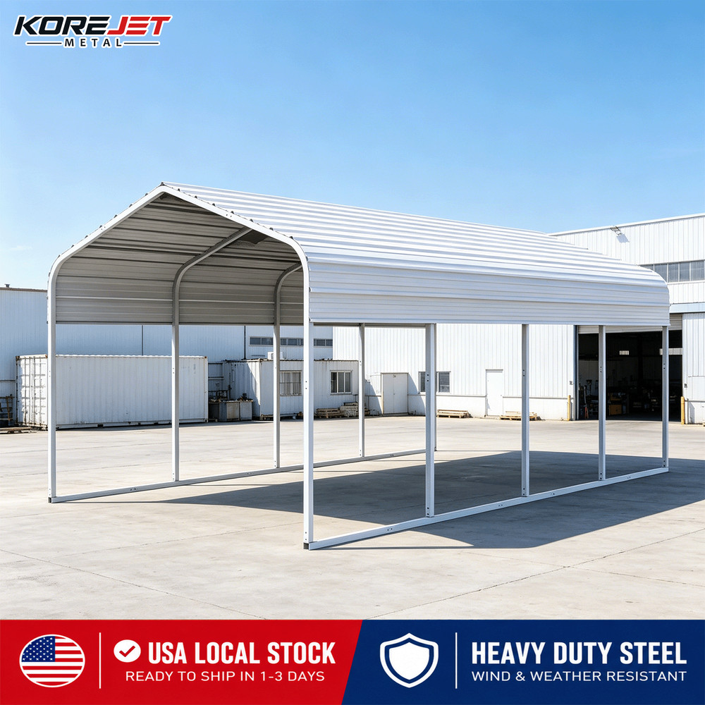 Heavy Duty 11×20 Ft Metal Carport Canopy with Reinforced Structure, White