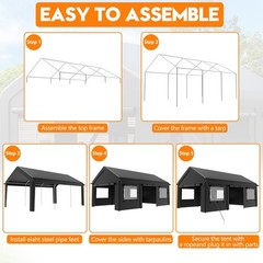 12’x20 ‘Outdoor Carport Canopy, Portable Garage Shelter with Side-Opening Door