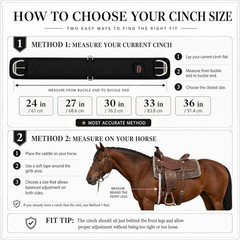 Western Horse Cinch with Stainless Steel Double Roller Buckles, Anti-Slip Terry