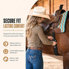 Western Horse Cinch with Stainless Steel Double Roller Buckles, Anti-Slip Terry