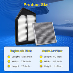 Cabin & Engine Air Filter Kit for 2013-2017 Honda Accord 2.4L (Gas)