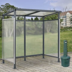 6’5″x3’8″x7′ Bus Smoking Shelter Flat Roof 3-Side Open Front W/Green 5 Gallon