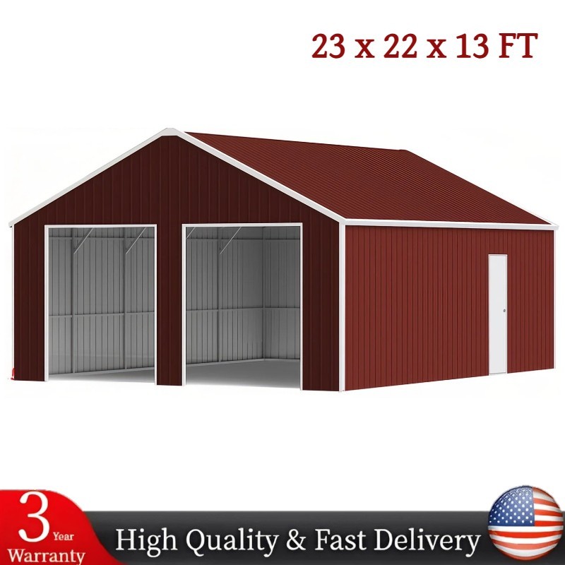 22x23FT Outdoor Barn Shed Metal Garage Heavy Duty Galvanized Steel Storage Shed
