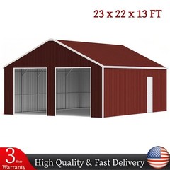 22x23FT Outdoor Barn Shed Metal Garage Heavy Duty Galvanized Steel Storage Shed