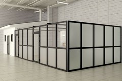 CGP Office Partitions, Frosted Glass Aluminum Wall 13’x9′ w/Door, Clear Anodized