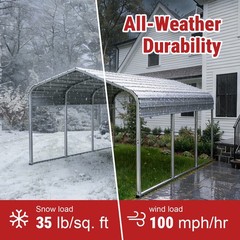 Heavy Duty 11×20 Ft Metal Carport Canopy with Reinforced Structure, White