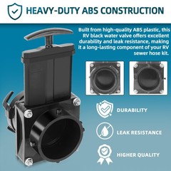 TonGass 3-Inch RV Waste Valve Body with Handle, Durable 3 Inch, Black