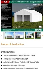 23′ x 22′ Metal Car Garage/Outdoor Storage Shed/Heavy Duty Galvanized Steel