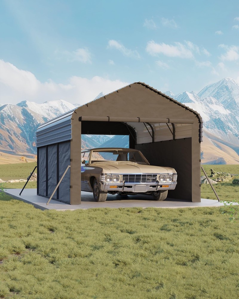 10×15 FT Metal Carport with Steel Frame &220 g Tarp, Outdoor Heavy Duty Shelter